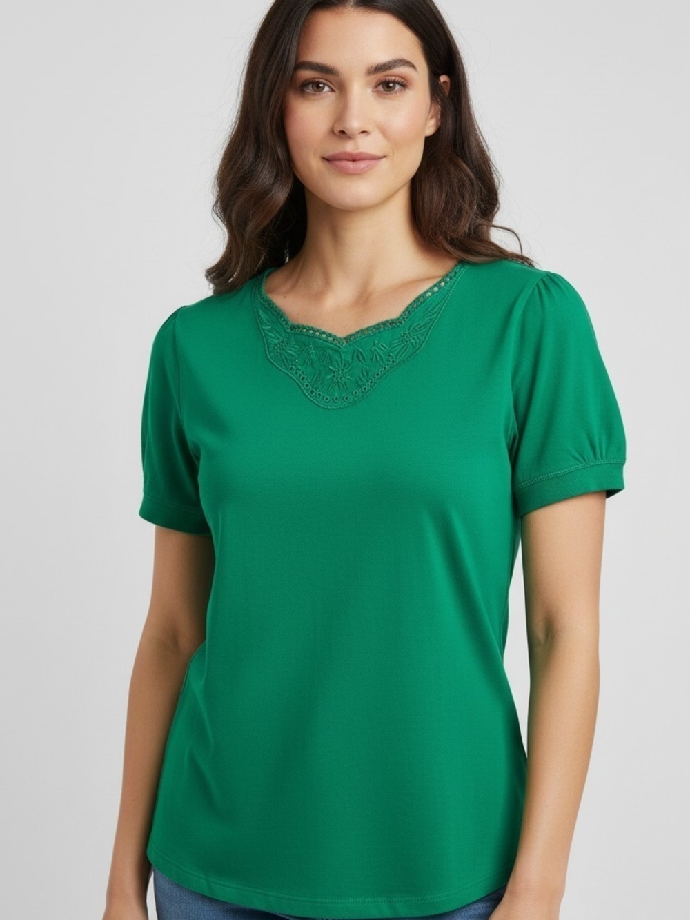 Talbots Green Lace Trim Short-Sleeve Women's Top